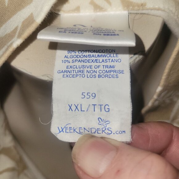 Floral Beige & White Zip-Up Jacket By Weekenders XXL 90% Cotton 10% Spandex Wome - Picture 3 of 5